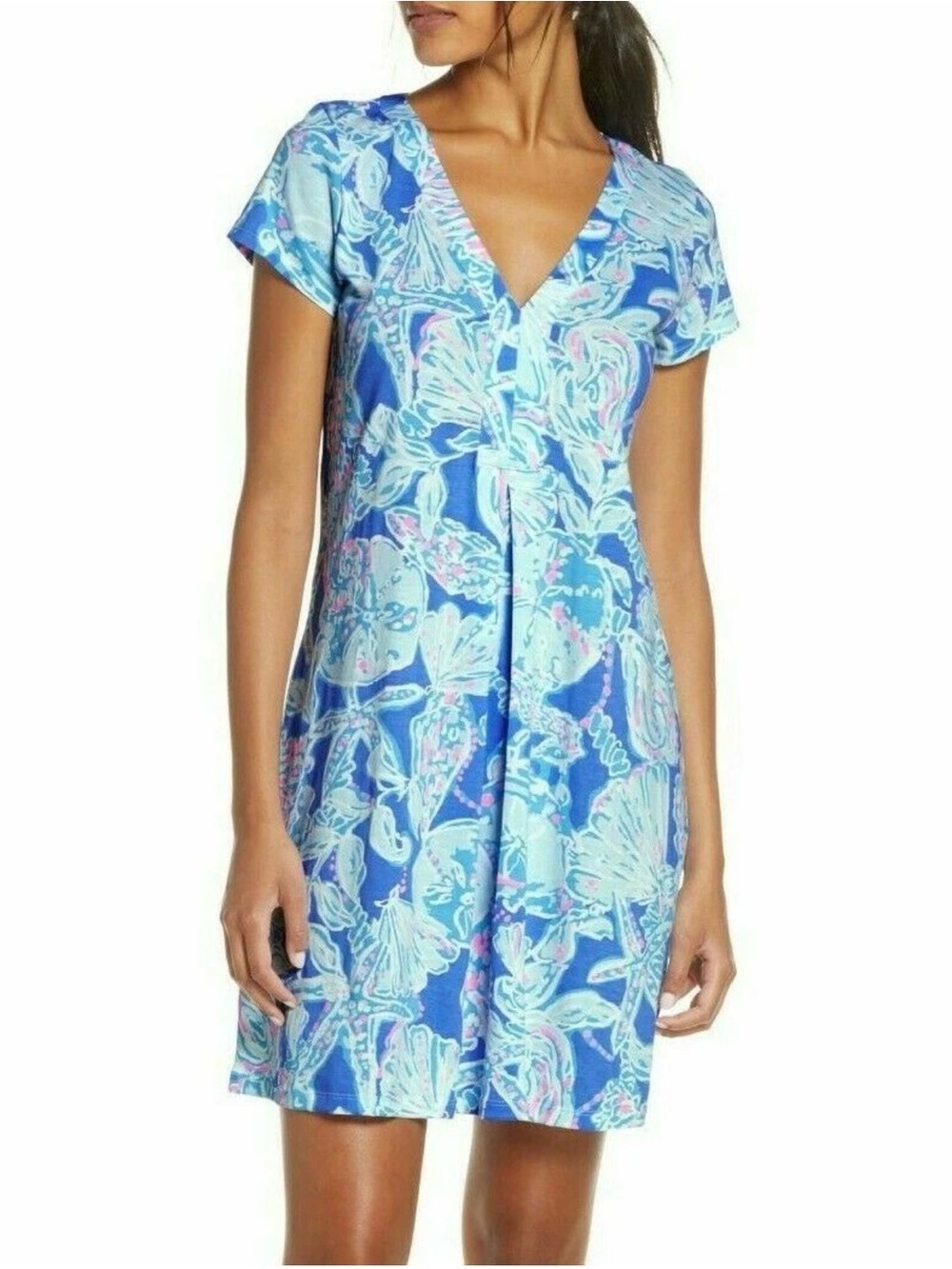 Lilly Pulitzer Amina Cap Sleeve Dress Blue Haven Resortwear EUC Sz M Beach
